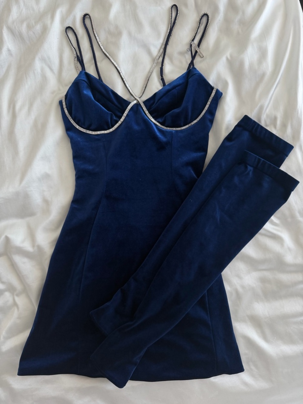 House of CB Navy Velvet Mini with Rhinestone Trim